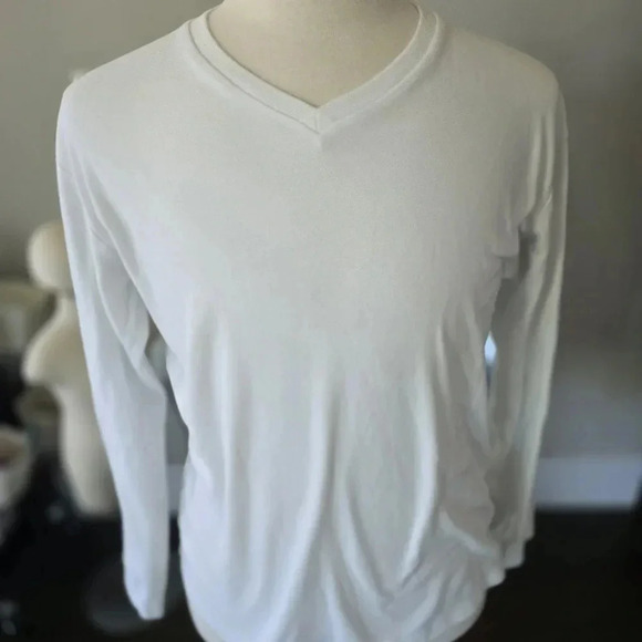 Men's Extra Large White Long Sleeve V-NECK Shirt - Picture 2 of 4